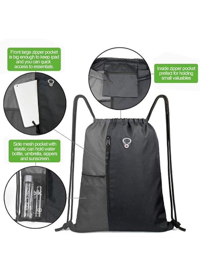 Drawstring Backpack Gym Sports Bag with Front Zipper Pocket and Inner Pocket Large 20"L x 16"W Cinch Sack - Image 3